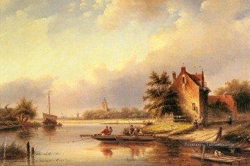 Une journée estivale à la traversée des bateaux Bateaux Jan Jacob Coenraad Spohler Peinture à l'huile